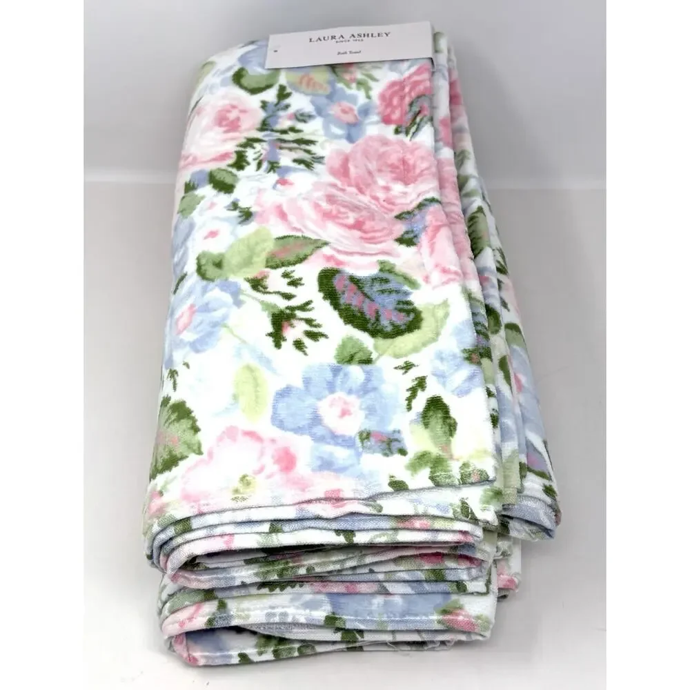 Laura Ashley Bath Towel Set Quartet Floral 2 Pcs Pink Blue Green NWT